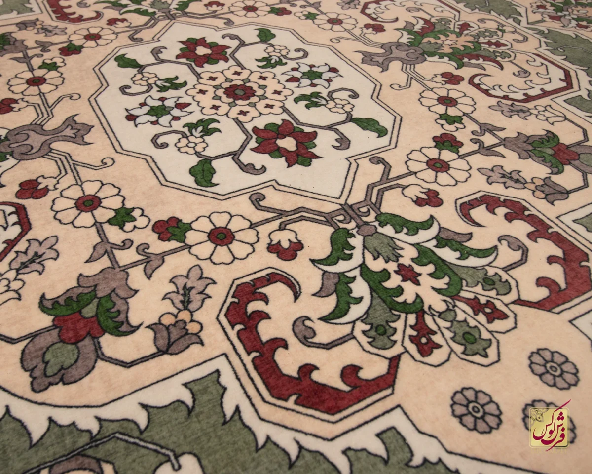 فرش ابریشم ماشینی 743106 سبز کرم