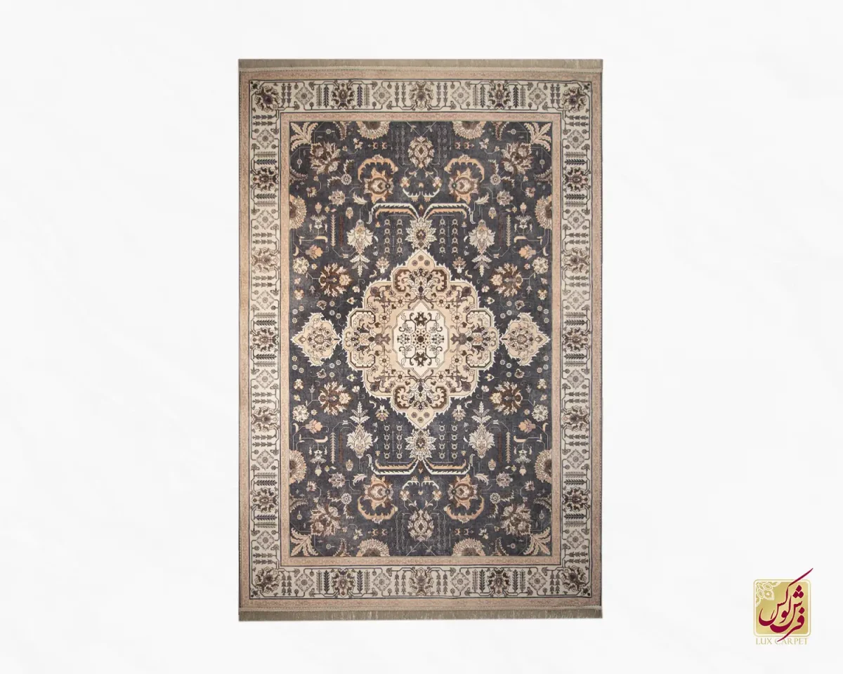 19183(723107)-0 فرش ابریشم ماشینی 723107 طوسی کرم