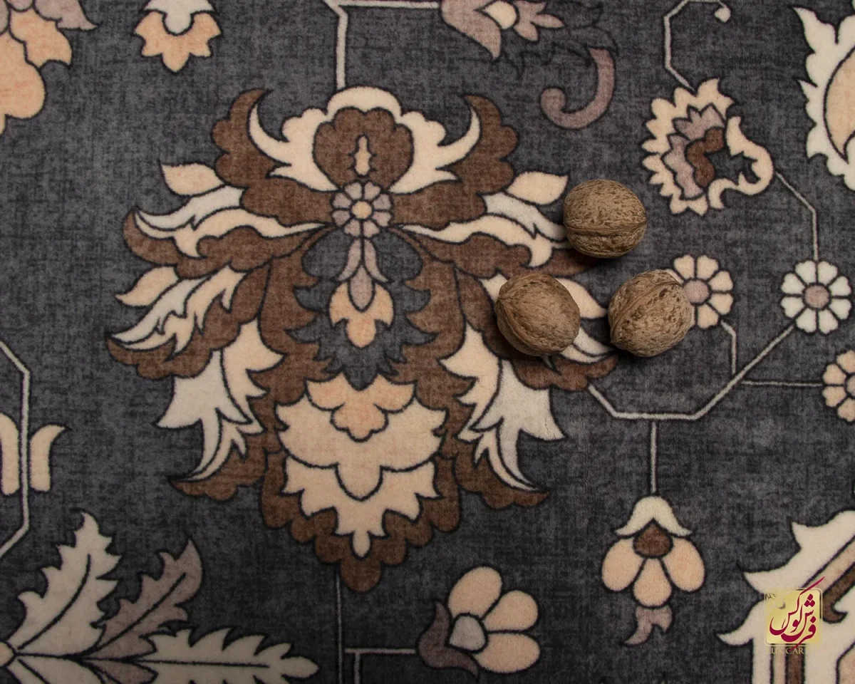 فرش ابریشم ماشینی 723107 طوسی کرم