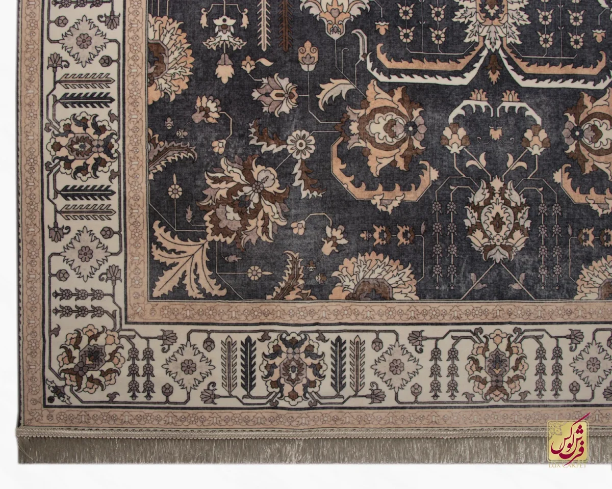 فرش ابریشم ماشینی 723107 طوسی کرم