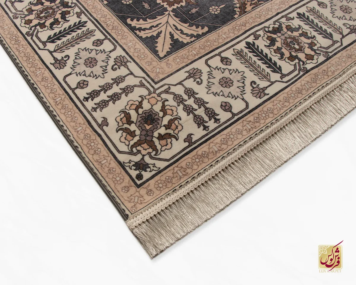 فرش ابریشم ماشینی 723107 طوسی کرم