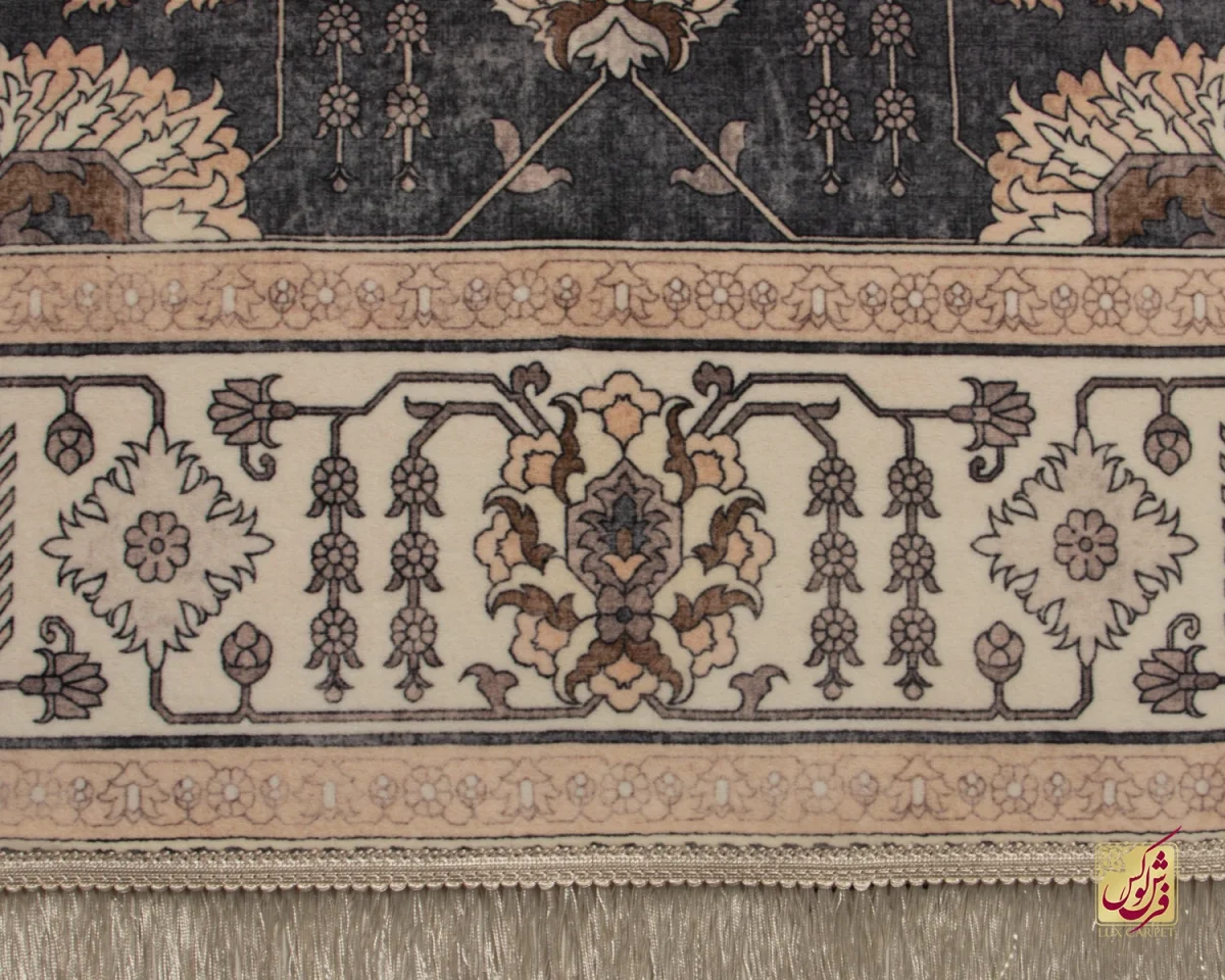 فرش ابریشم ماشینی 723107 طوسی کرم