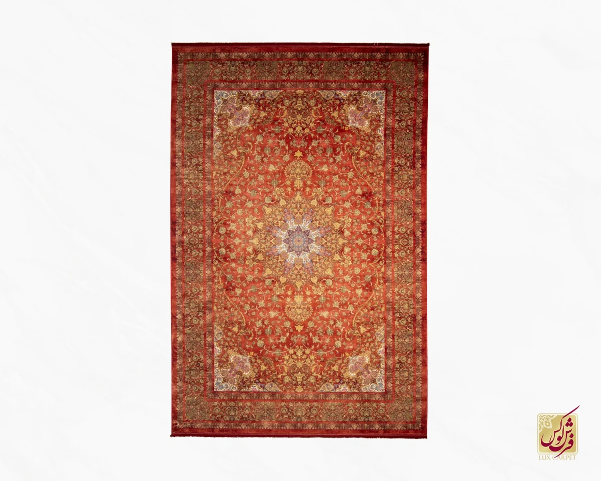 201826-0 فرش ابریشم ماشینی 201826 قرمز لاکی