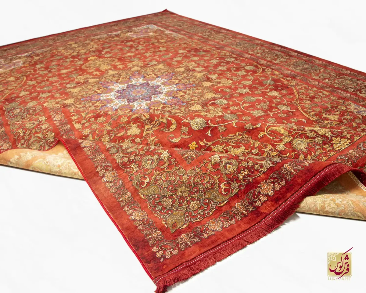 فرش ابریشم ماشینی 201826 قرمز لاکی
