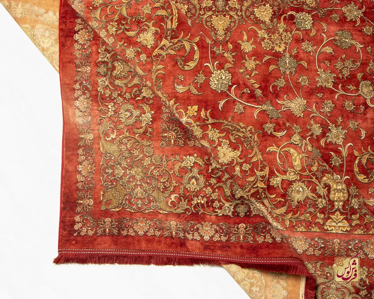 فرش ابریشم ماشینی 201826 قرمز لاکی