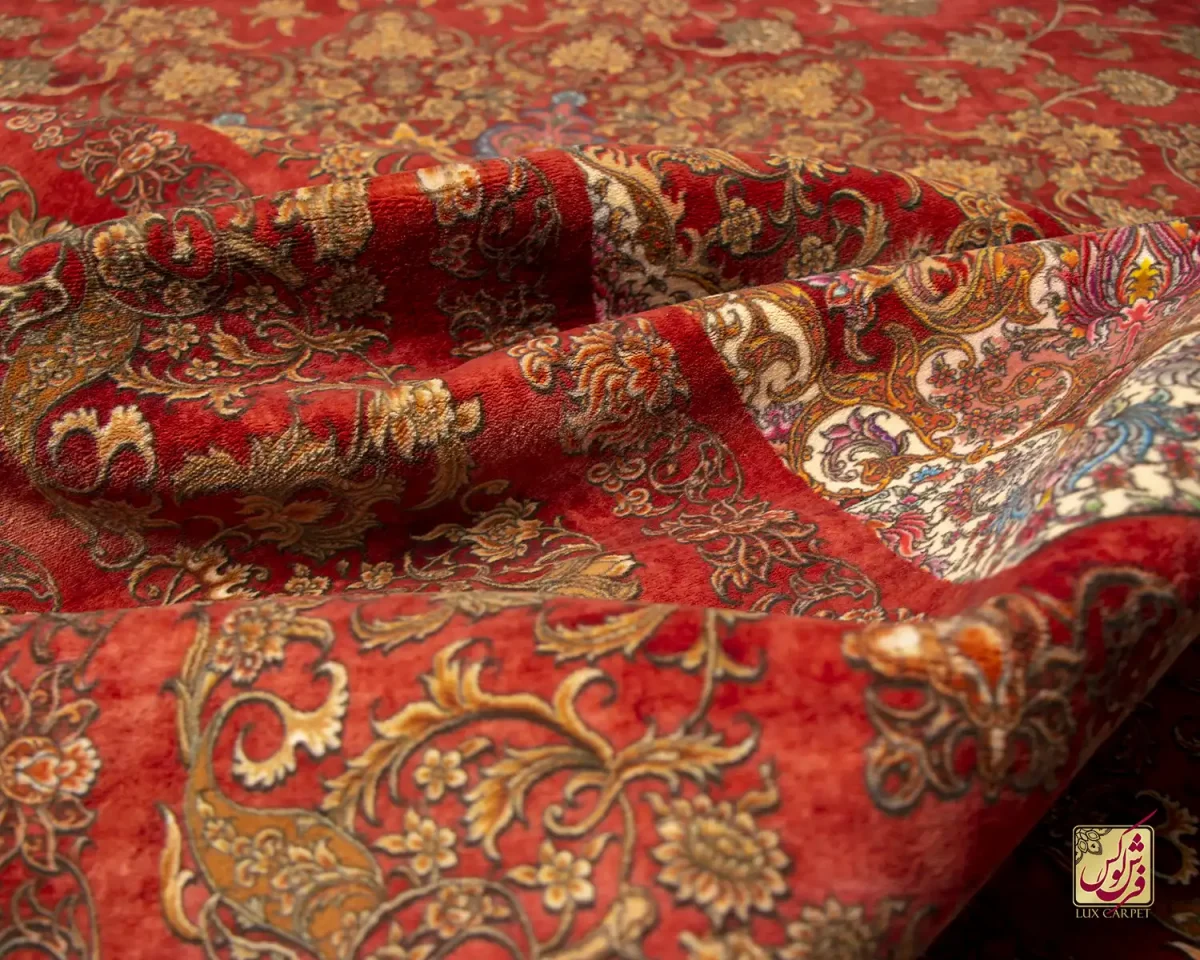 فرش ابریشم ماشینی 201826 قرمز لاکی - تصویر 8