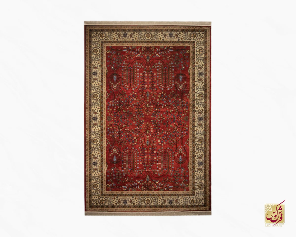 فرش ابریشم ماشینی 202745 لاکی کرم