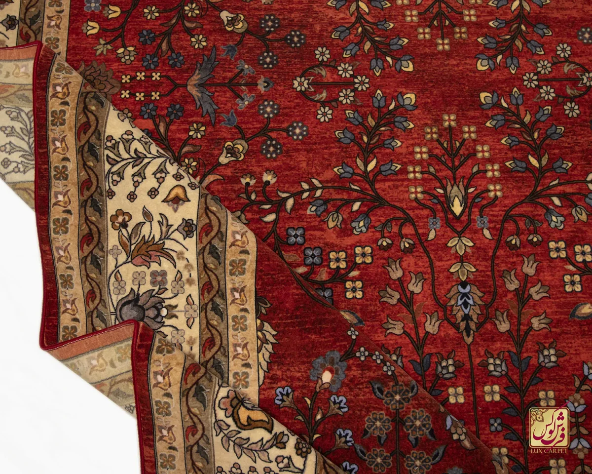 فرش ابریشم ماشینی 202745 لاکی کرم