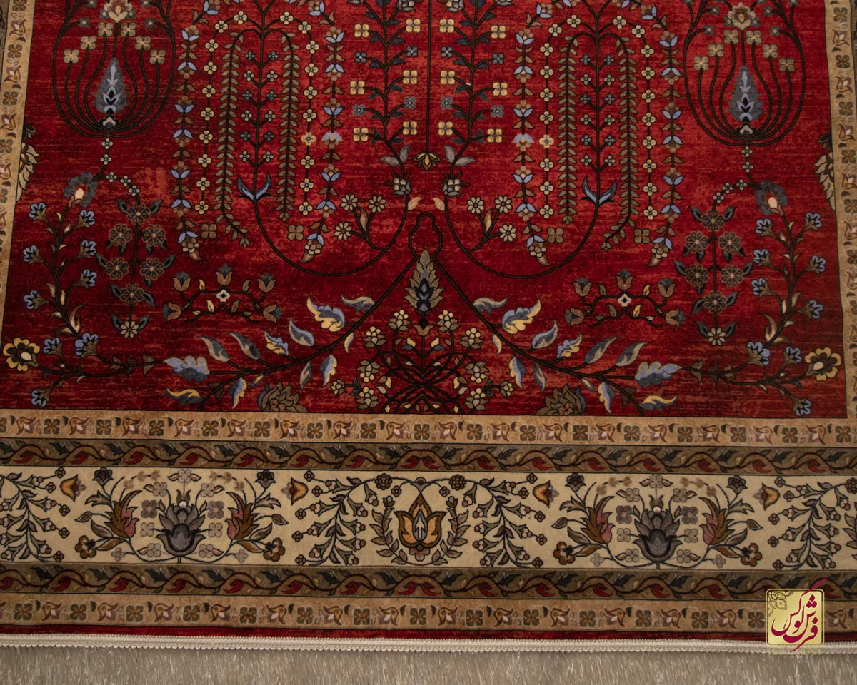 فرش ابریشم ماشینی 202745 لاکی کرم