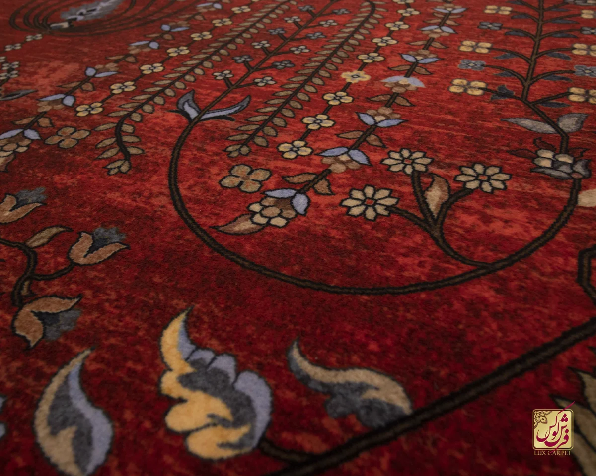 فرش ابریشم ماشینی 202745 لاکی کرم