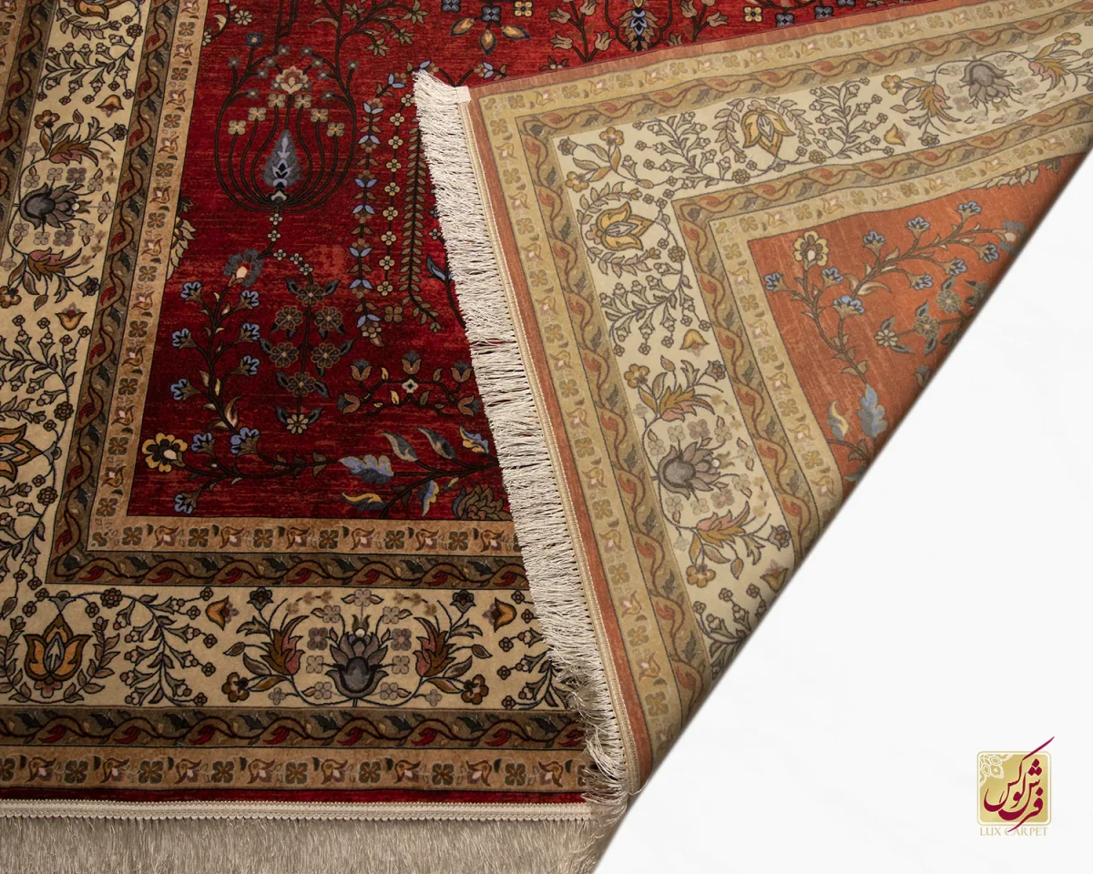 فرش ابریشم ماشینی 202745 لاکی کرم