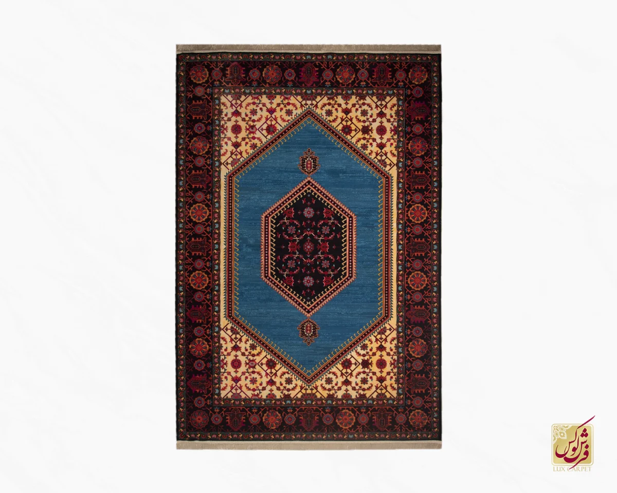 فرش ابریشم ماشینی 210309 آبی مشکی