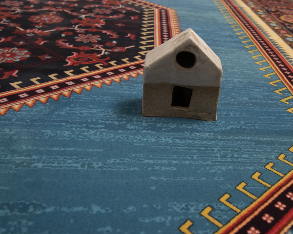 فرش ابریشم ماشینی 210309 آبی مشکی