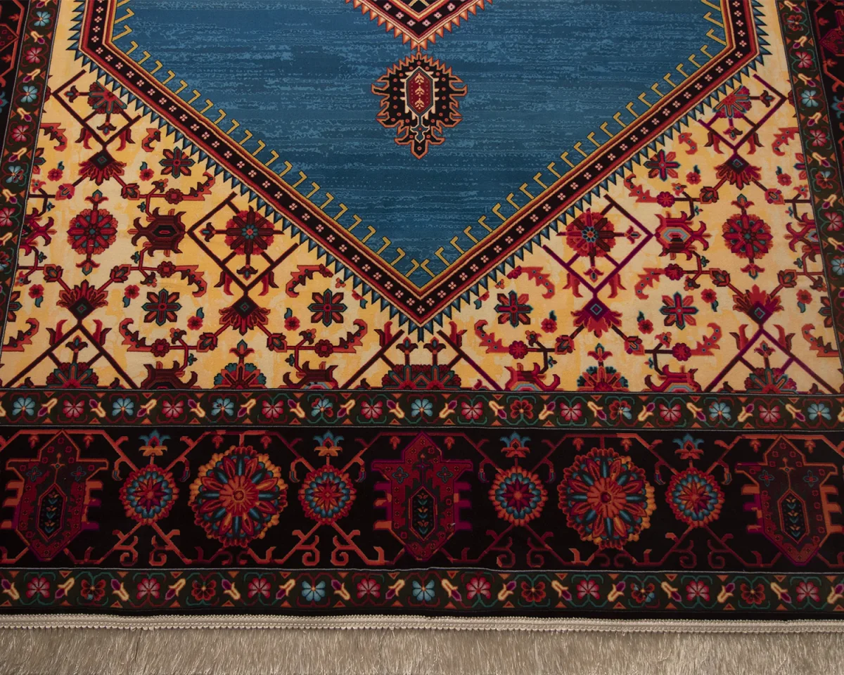 فرش ابریشم ماشینی 210309 آبی مشکی