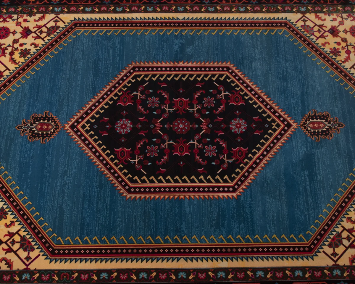 فرش ابریشم ماشینی 210309 آبی مشکی