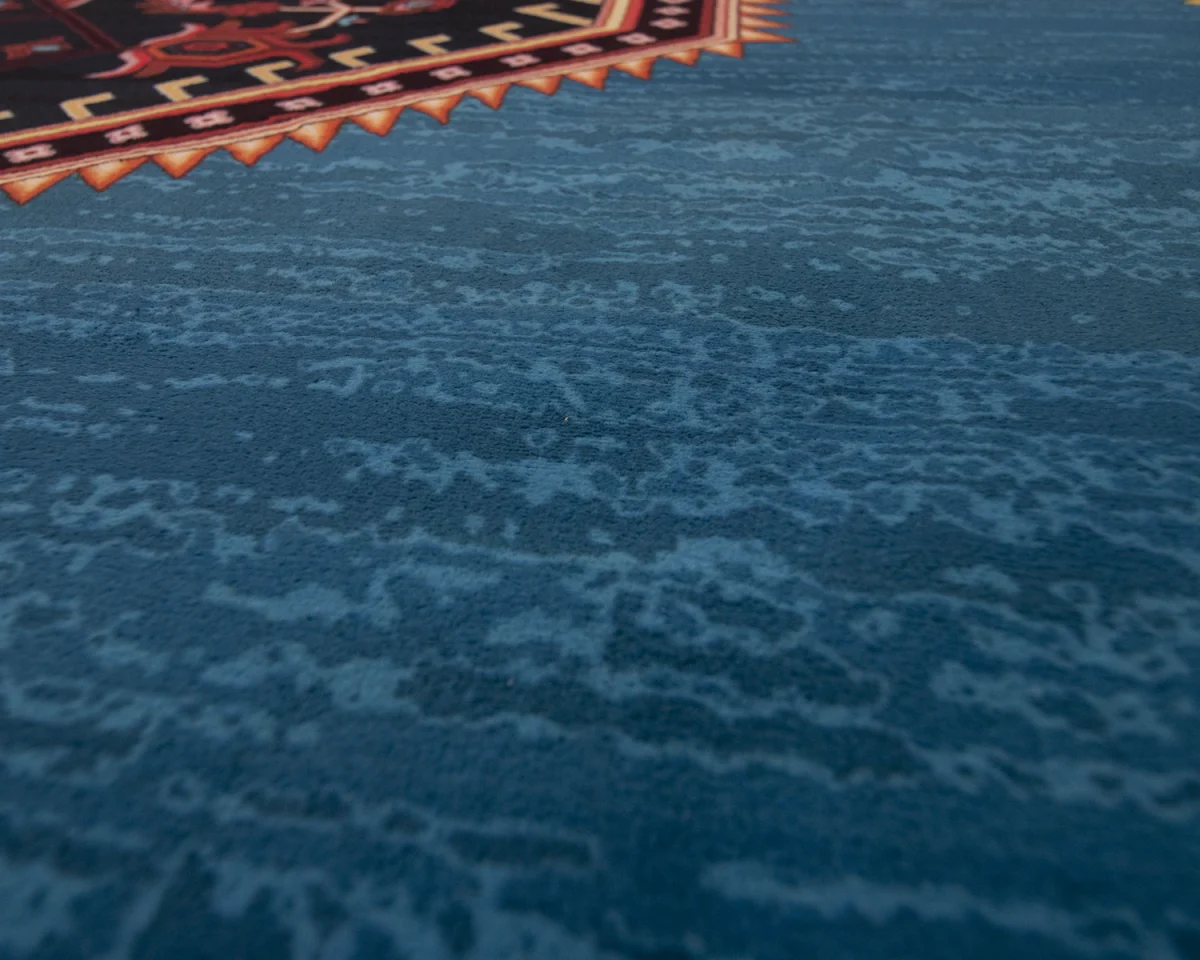 فرش ابریشم ماشینی 210309 آبی مشکی