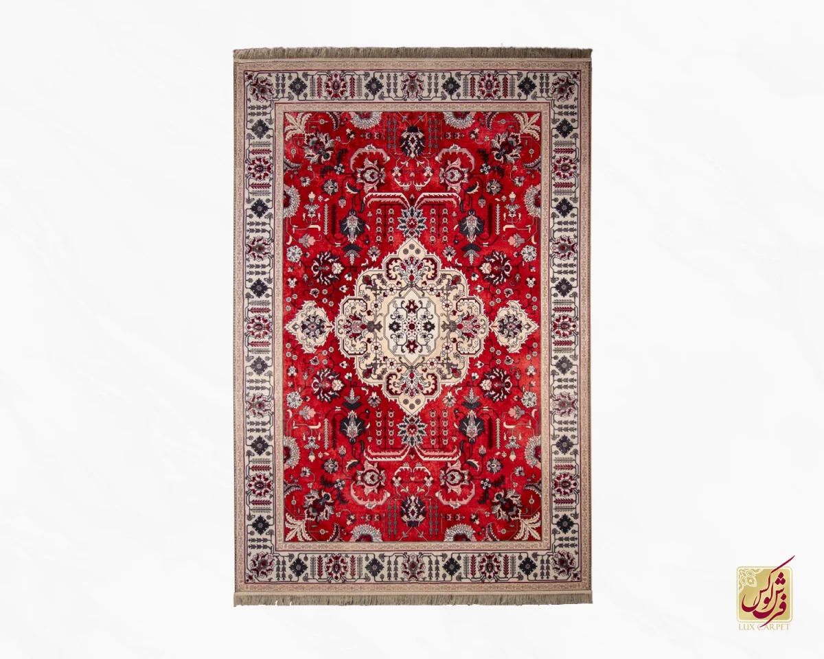 723104-0 فرش ابریشم ماشینی 723104 قرمز کرم