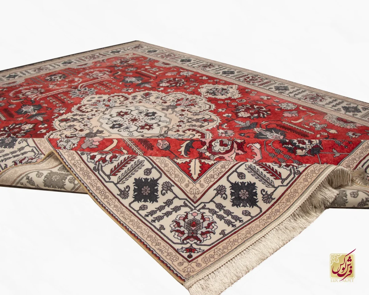 فرش ابریشم ماشینی 723104 قرمز کرم