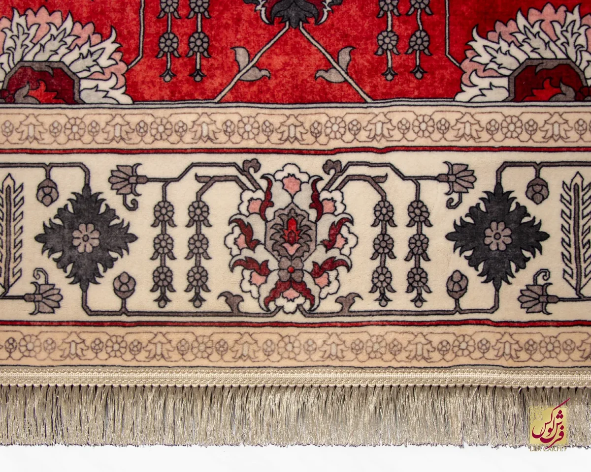 فرش ابریشم ماشینی 723104 قرمز کرم