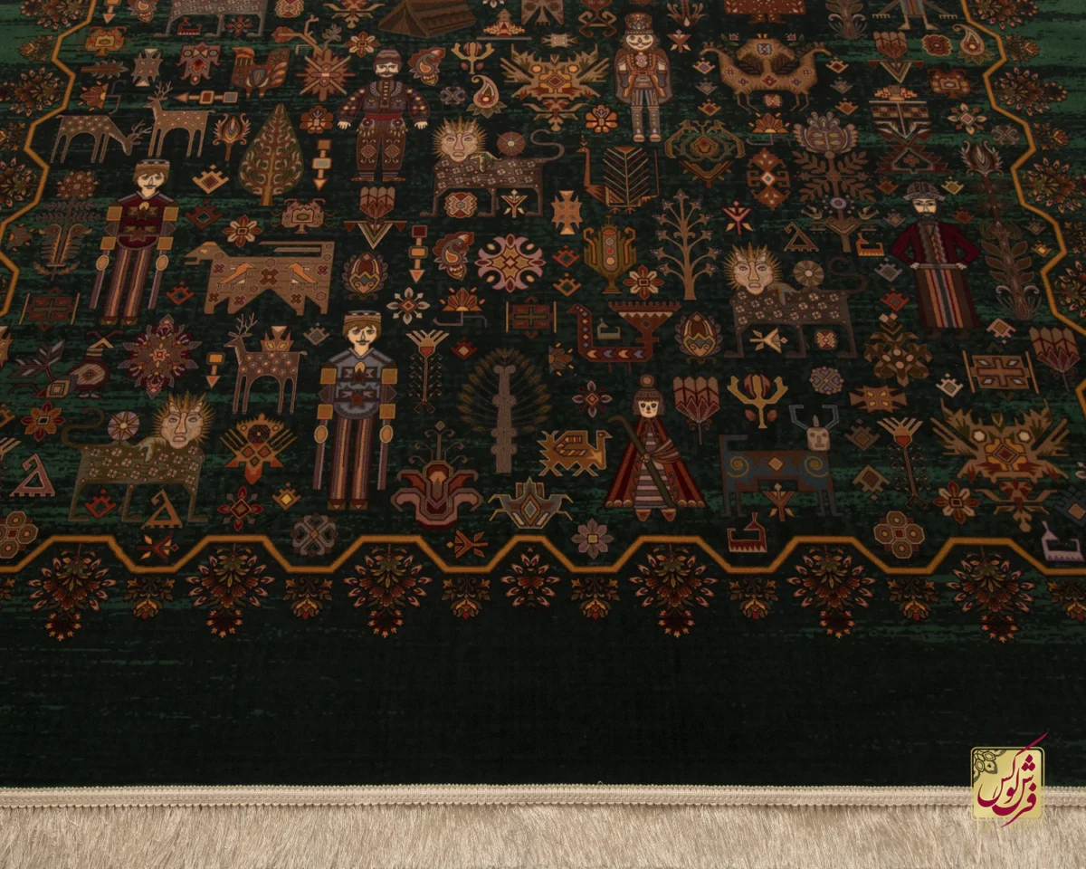 فرش ابریشم ماشینی 730801 سبز