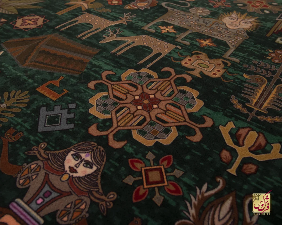 فرش ابریشم ماشینی 730801 سبز