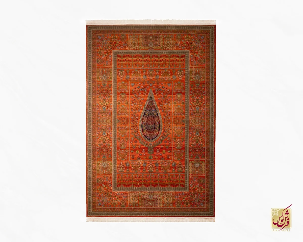 730901-0 فرش ابریشم ماشینی 730901 نارنجی تمام رنگ