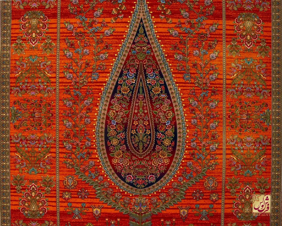 فرش ابریشم ماشینی 730901 نارنجی تمام رنگ