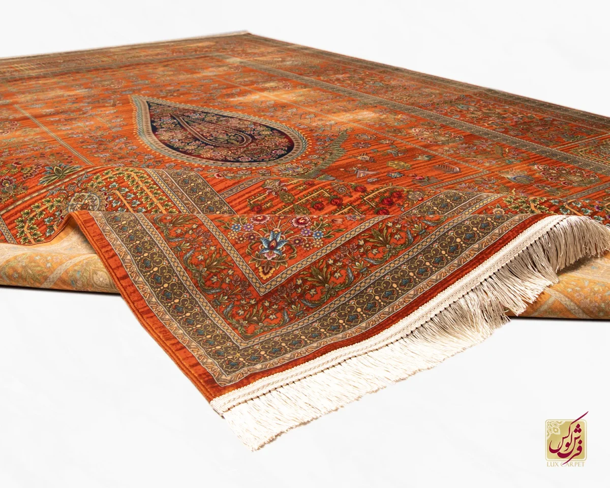 فرش ابریشم ماشینی 730901 نارنجی تمام رنگ