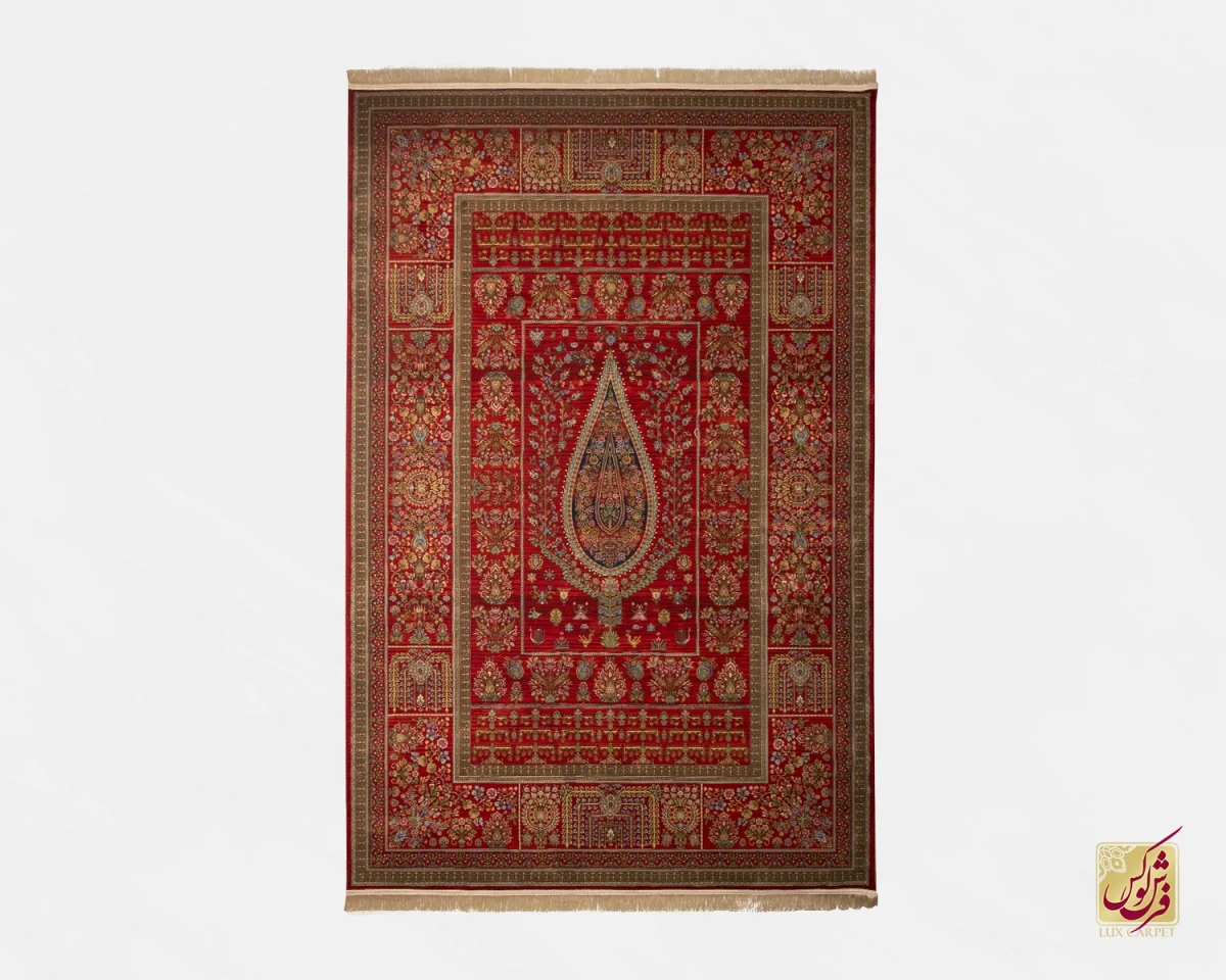 730902-0 فرش ابریشم ماشینی 730902 لاکی تمام رنگ