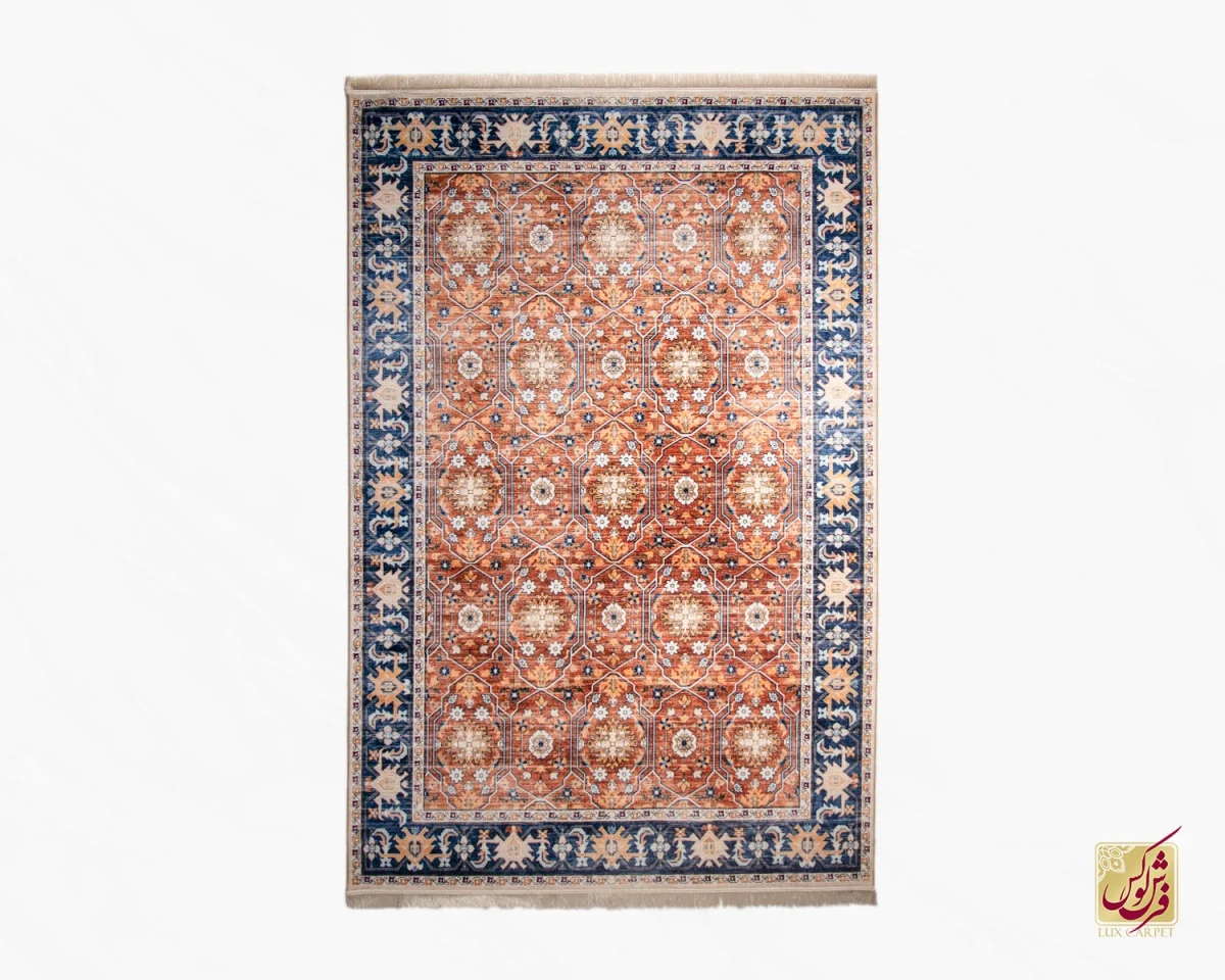 731102-0 فرش ابریشم ماشینی 731102 آجری سرمه ای