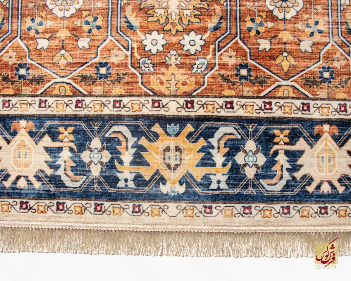 فرش ابریشم ماشینی 731102 آجری سرمه ای