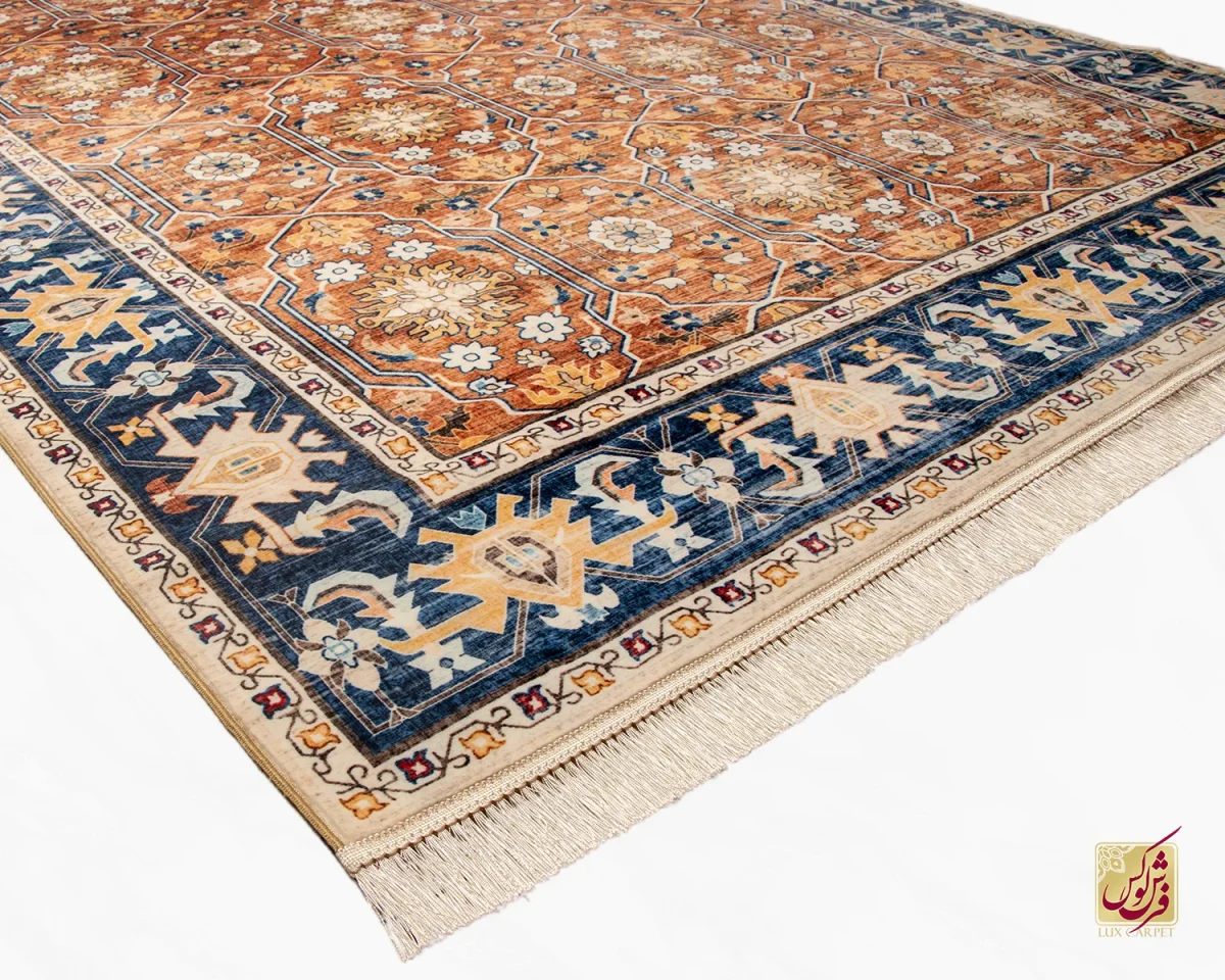 فرش ابریشم ماشینی 731102 آجری سرمه ای