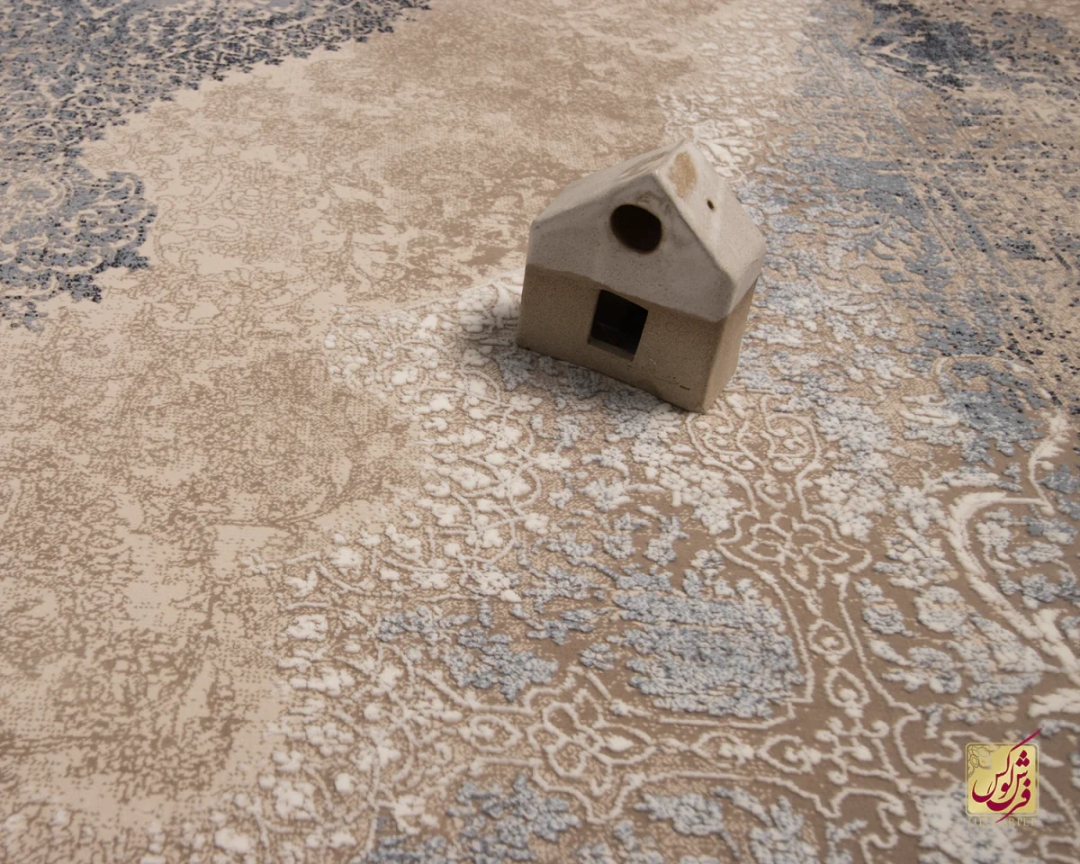 فرش وینتیج 9316 نسکافه‌ای آبی