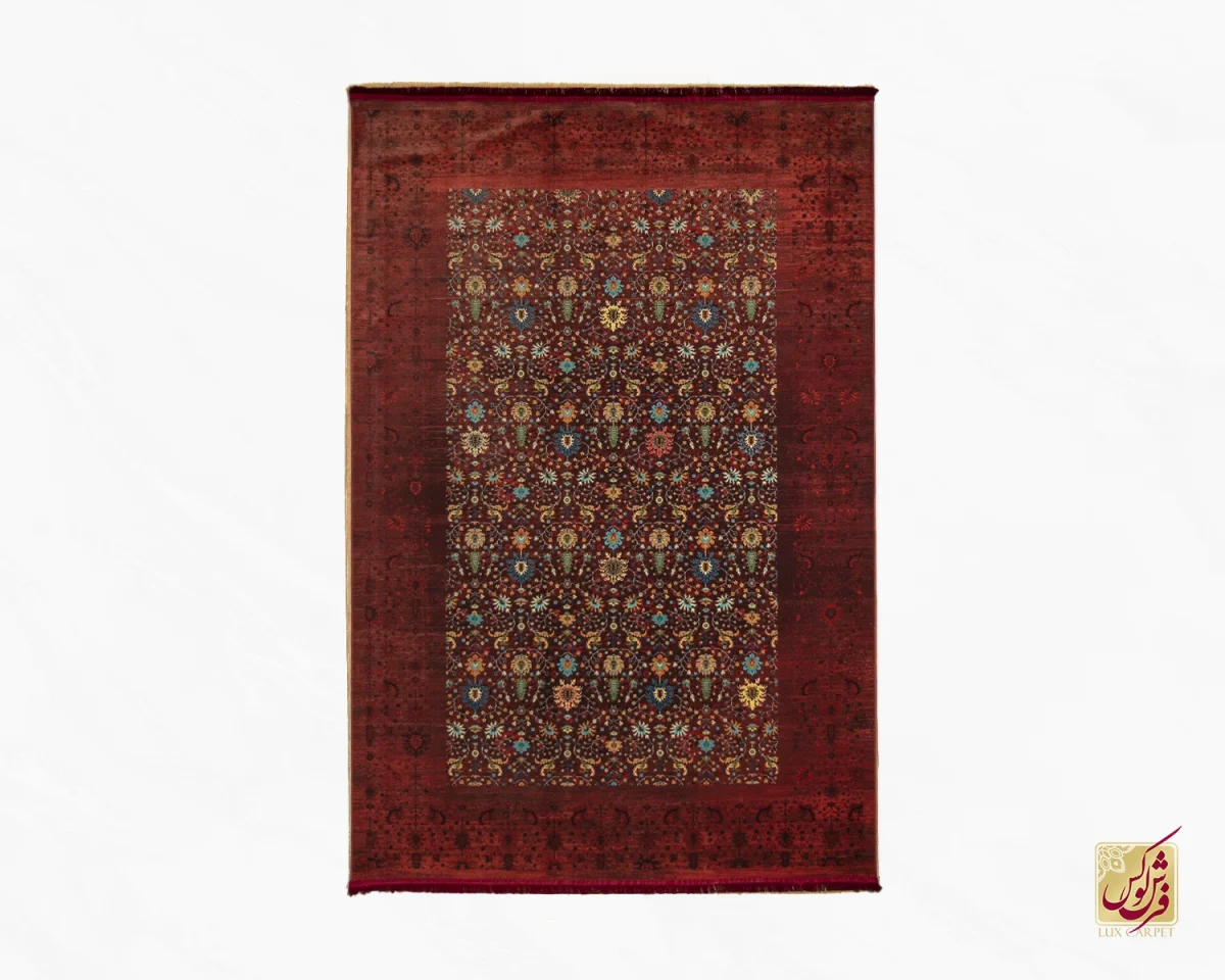 فرش ابریشم ماشینی C1067 قرمز لاکی