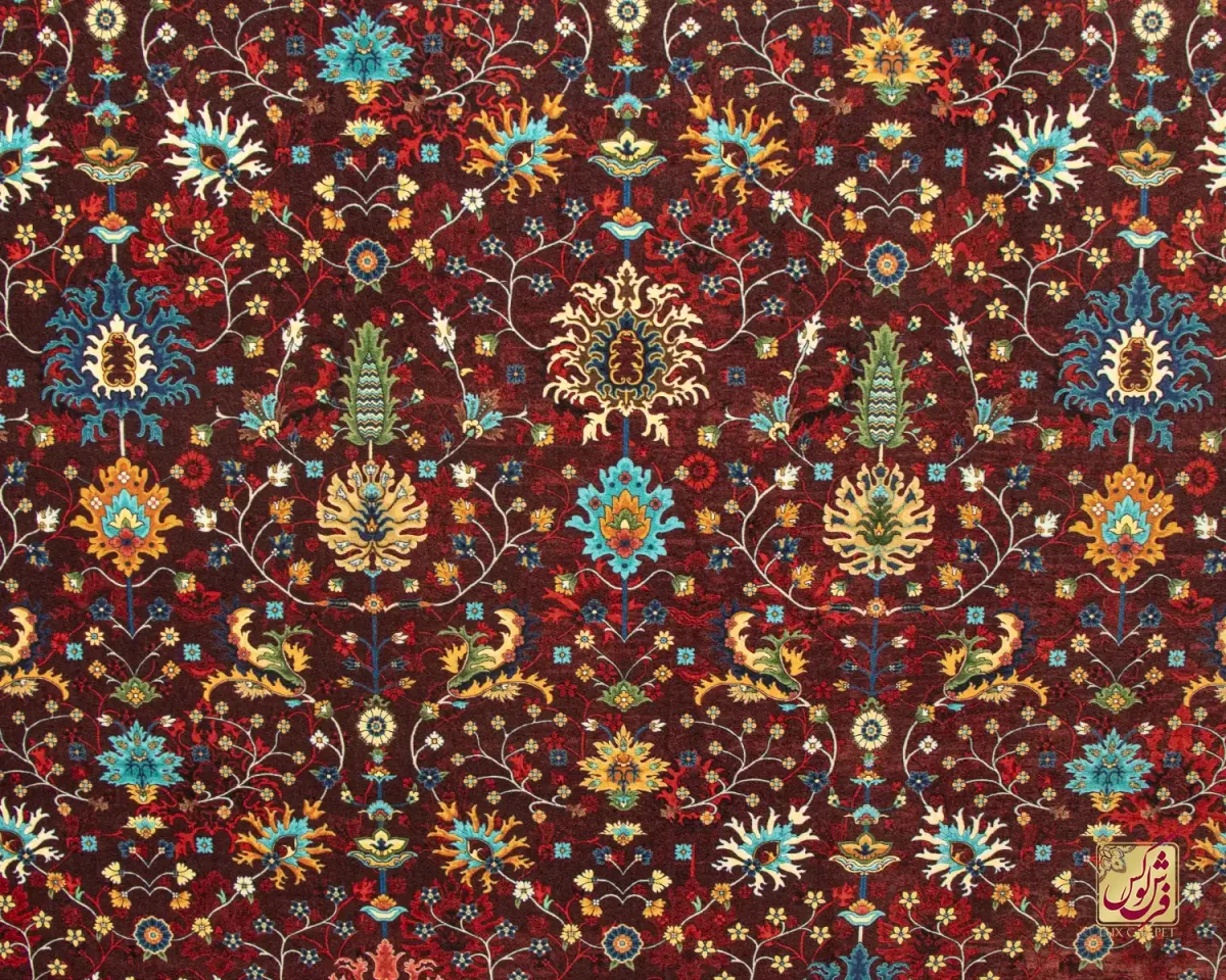 فرش ابریشم ماشینی C1067 قرمز لاکی