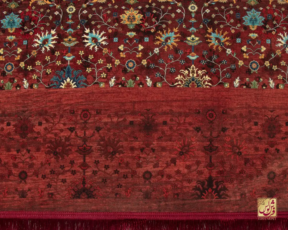 فرش ابریشم ماشینی C1067 قرمز لاکی