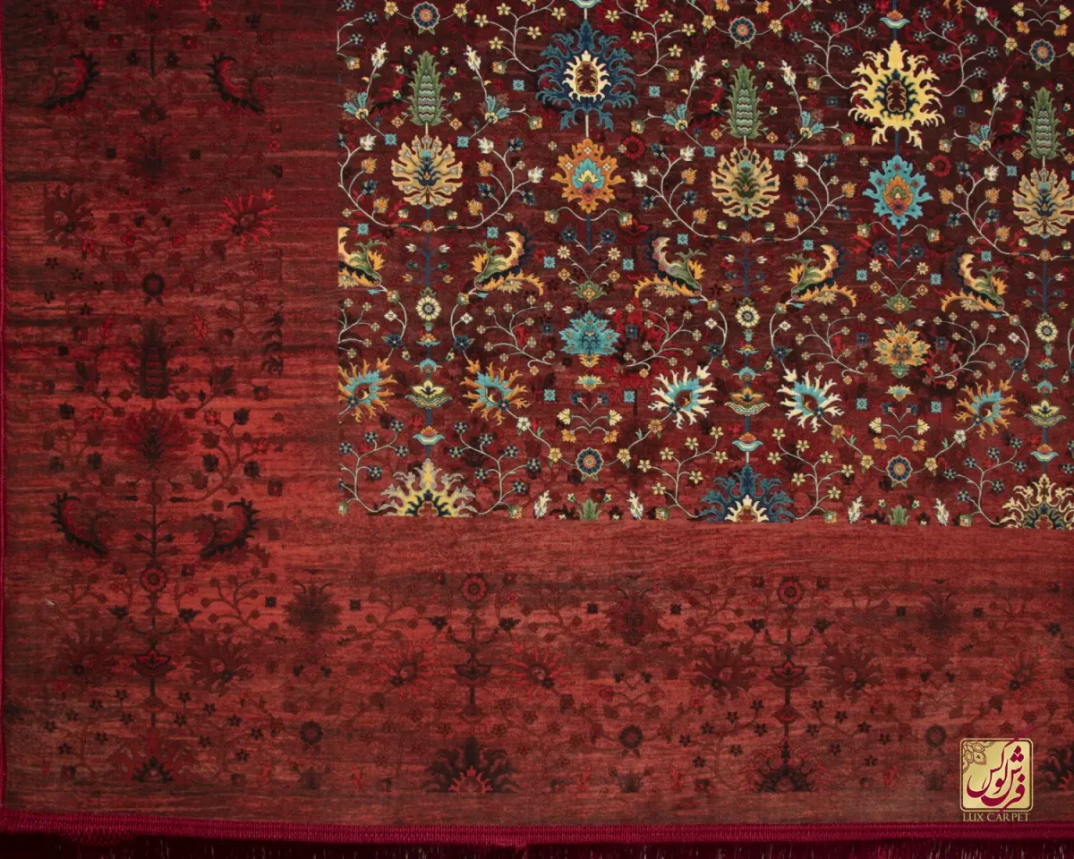فرش ابریشم ماشینی C1067 قرمز لاکی