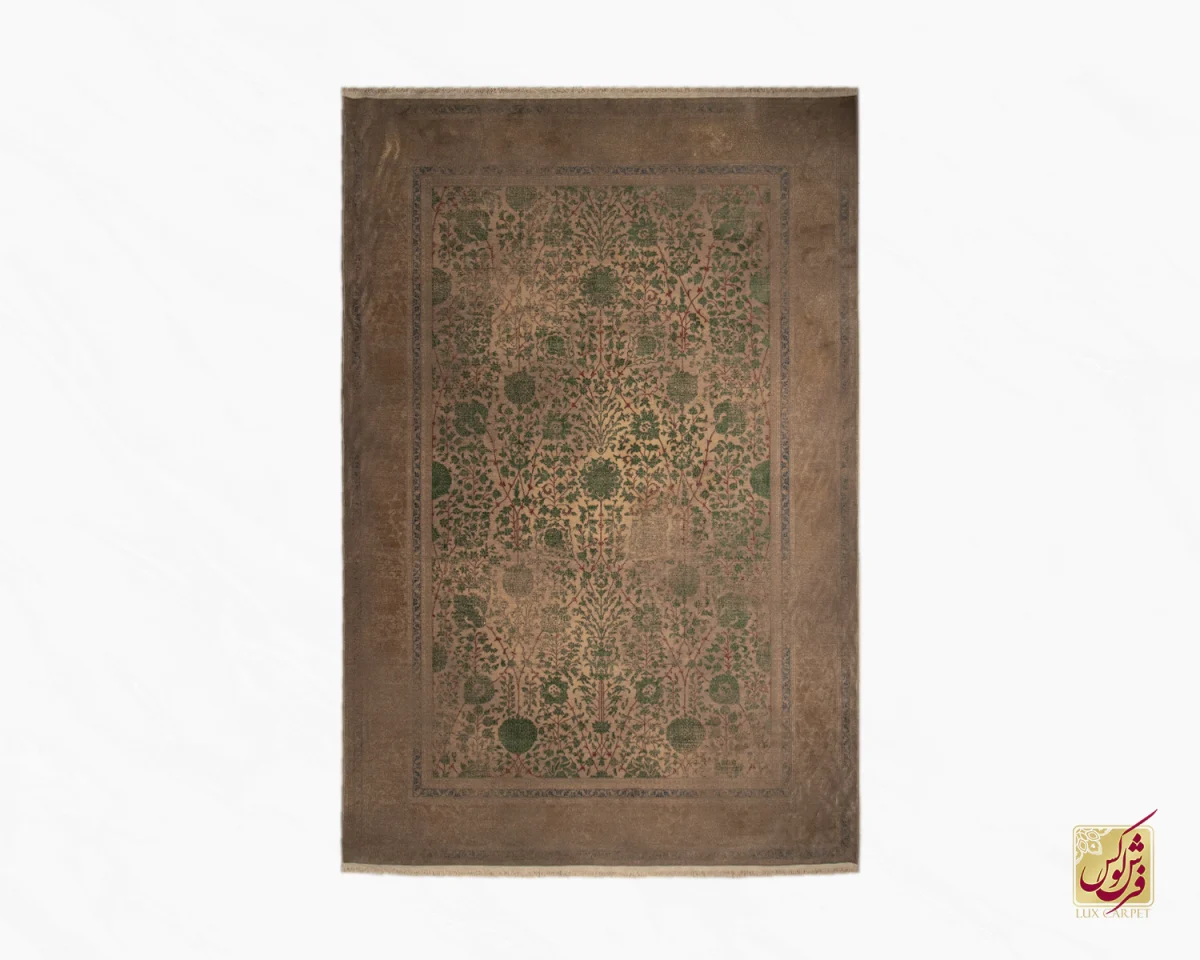 فرش وینتیج HR 161 نسکافه‌ای سبز