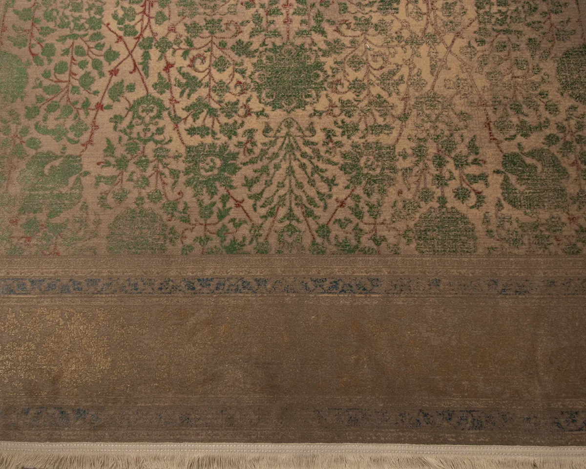 فرش وینتیج HR 161 نسکافه‌ای سبز