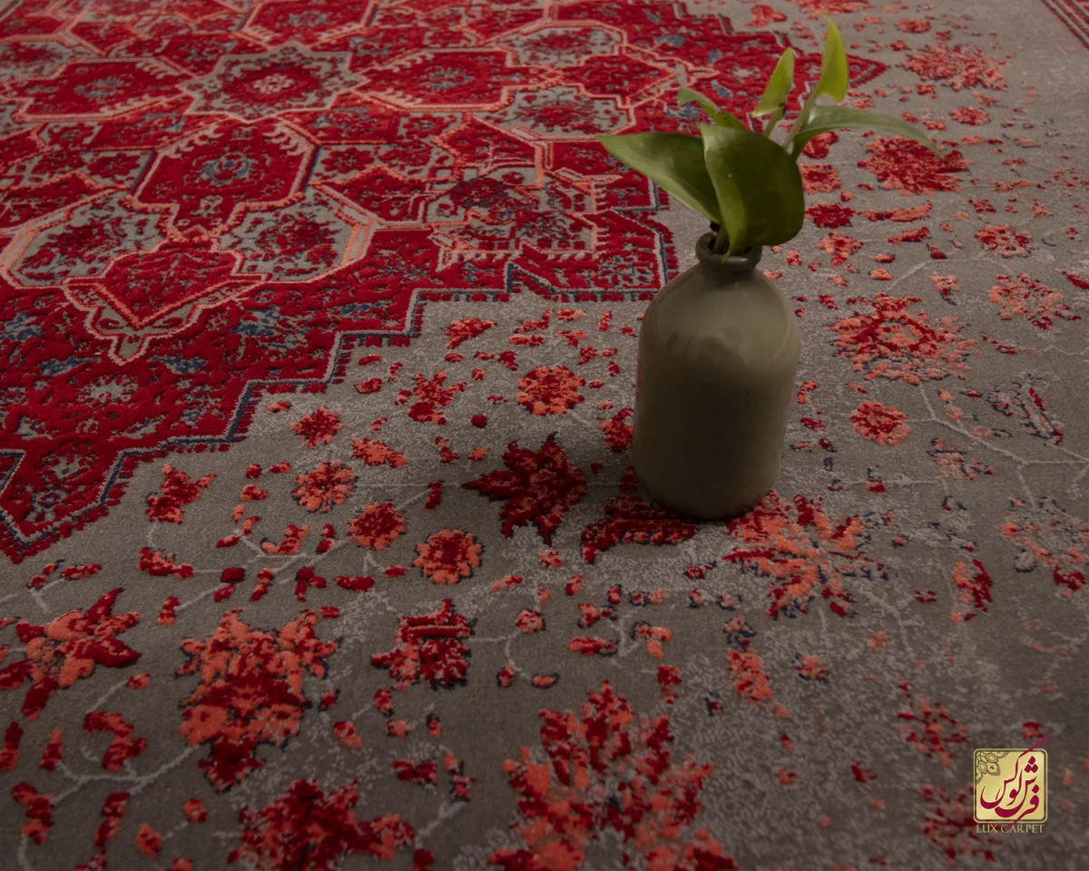 فرش وینتیج هریس دودی DLM قرمز - تصویر 12