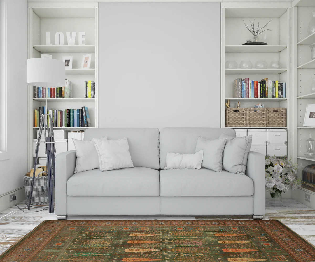 فرش ابریشم ماشینی T1049 سبز نارنجی