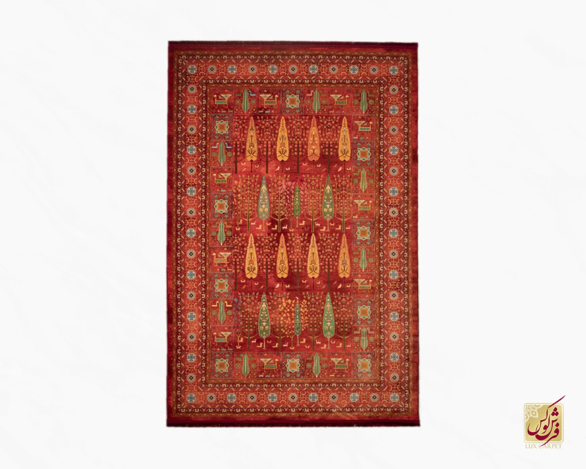 فرش ابریشم ماشینی T1050 قرمز لاکی