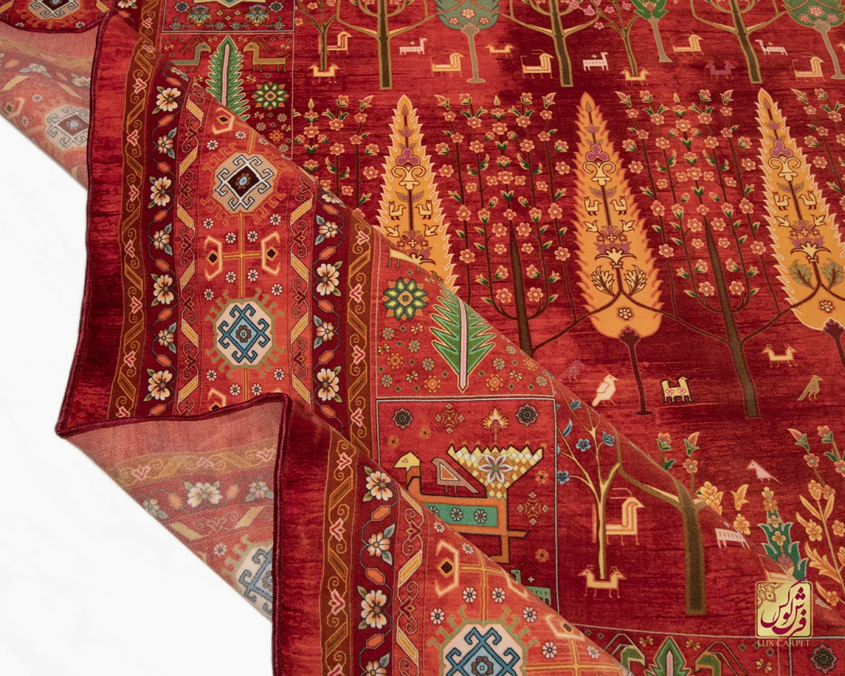 فرش ابریشم ماشینی T1050 قرمز لاکی