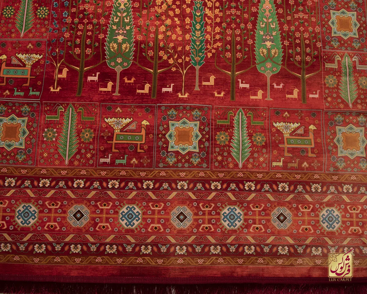 فرش ابریشم ماشینی T1050 قرمز لاکی