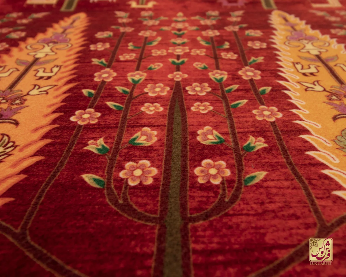فرش ابریشم ماشینی T1050 قرمز لاکی