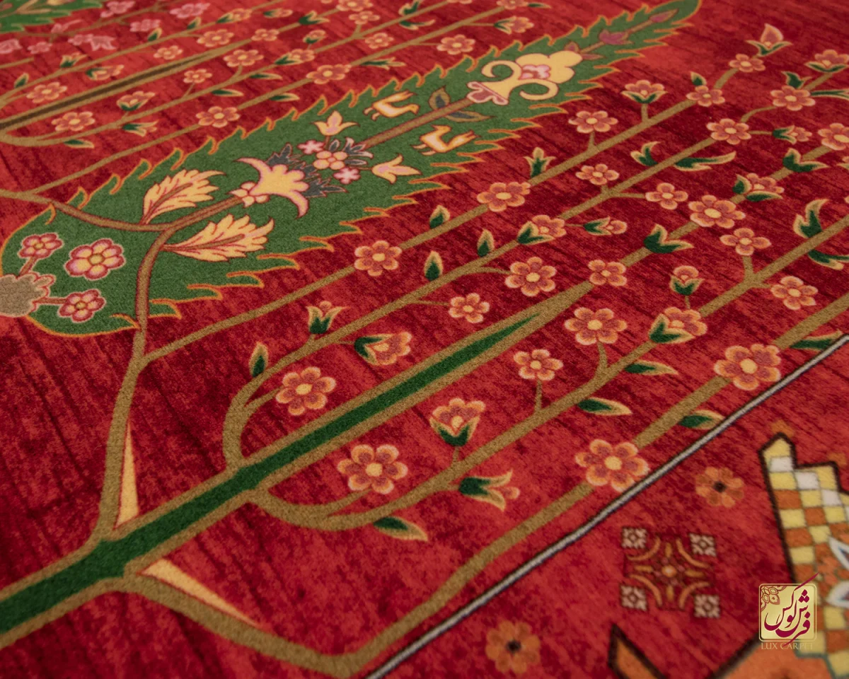 فرش ابریشم ماشینی T1050 قرمز لاکی
