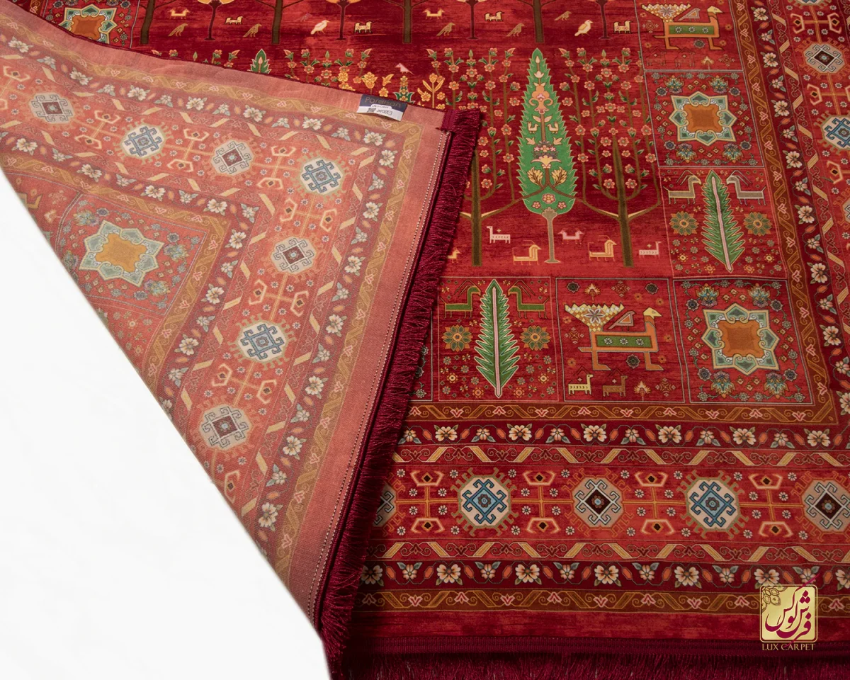 فرش ابریشم ماشینی T1050 قرمز لاکی