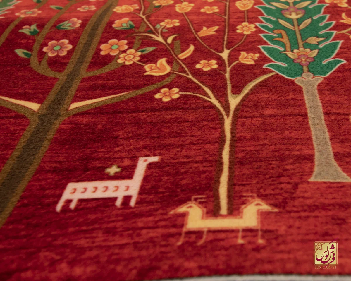 فرش ابریشم ماشینی T1050 قرمز لاکی