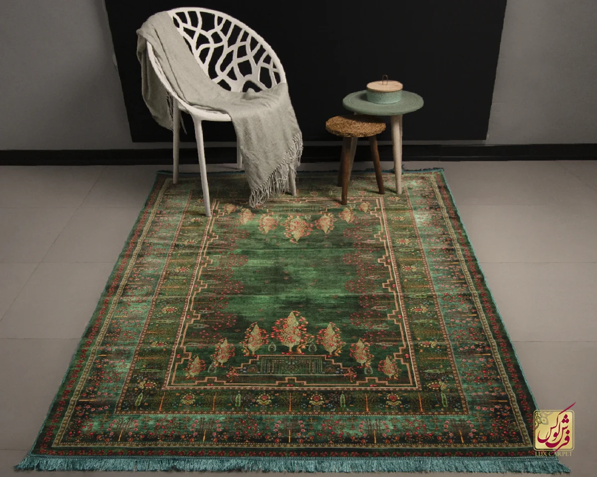 فرش ابریشم ماشینی T1062 سبز