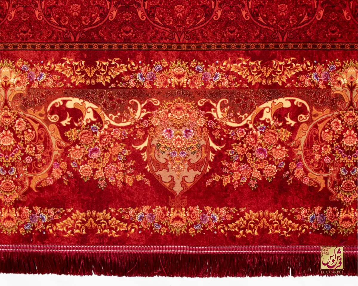 فرش ابریشم ماشینی X1969 قرمز لاکی